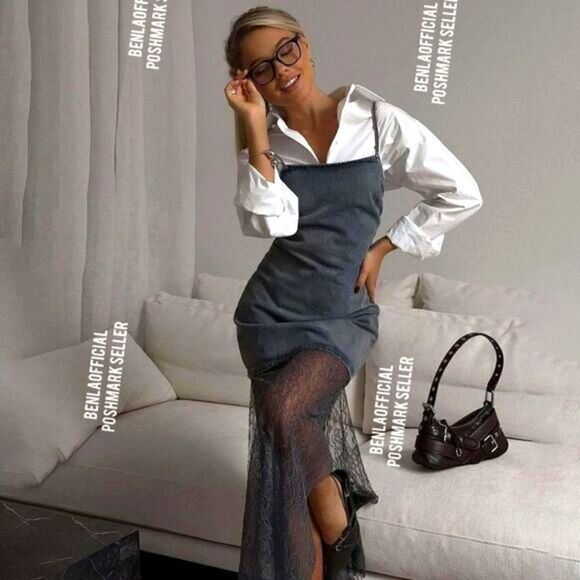 ZARAβLACEβTRIMβDENIMβDRESS - Picture 1 of 16